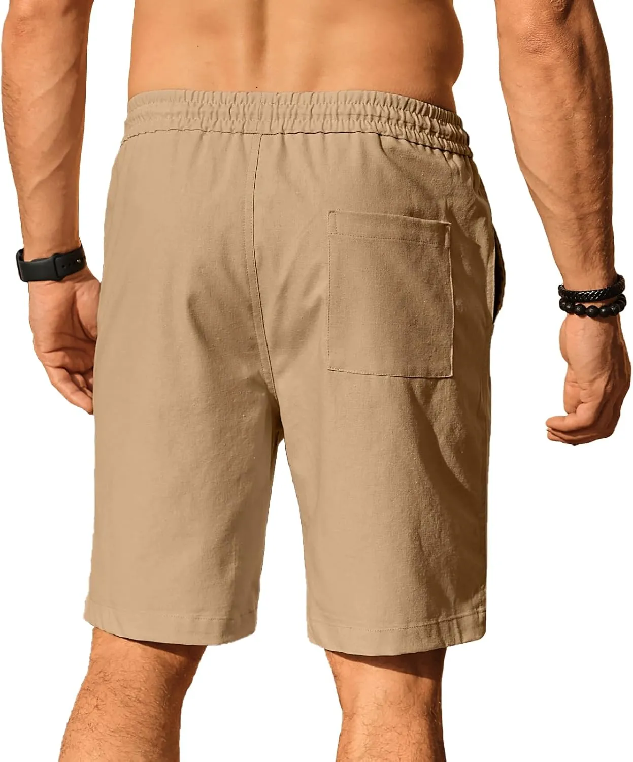 HOTake Men's Linen Shorts Casual Drawstring Elastic Waist Summer Beach Vacation Shorts