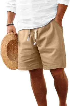 HOTake Men's Linen Shorts Casual Drawstring Elastic Waist Summer Beach Vacation Shorts