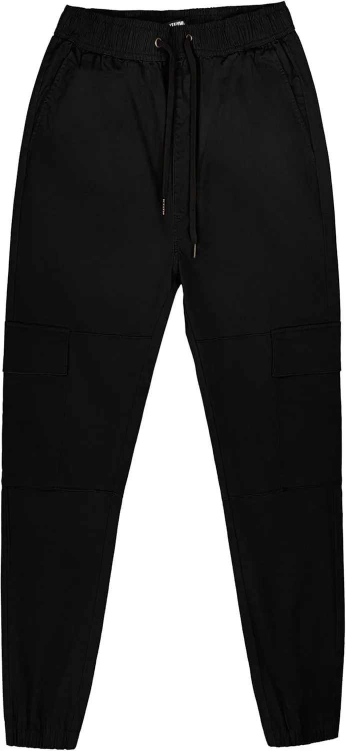 ITALYMORN Khaki Cargo Joggers for Men Elastic Ankle and Waist Casual Chino Hiking Pants Summer