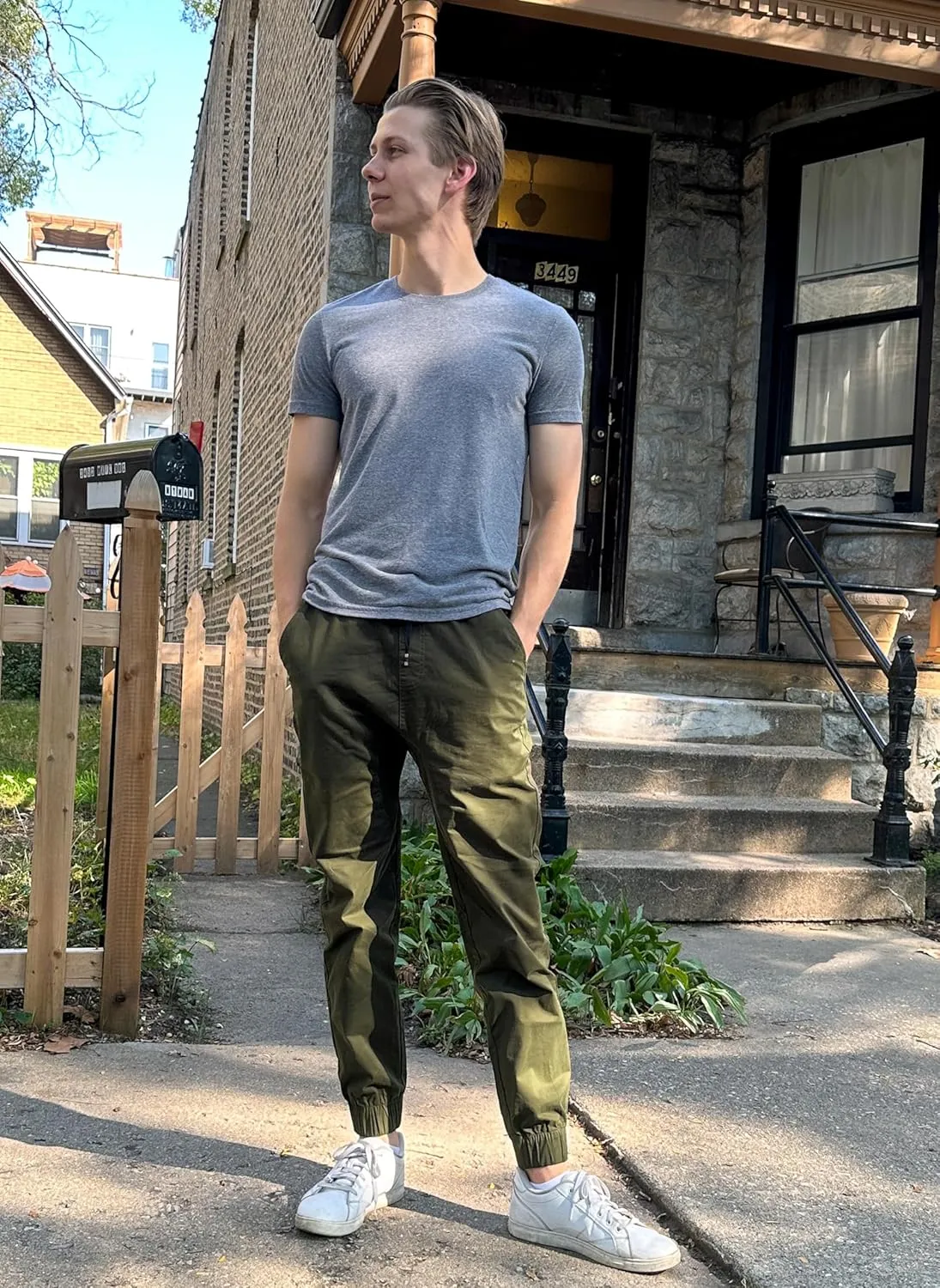 ITALYMORN Khaki Chino Joggers for Men Twill Stretch Casual Pants with Pockets