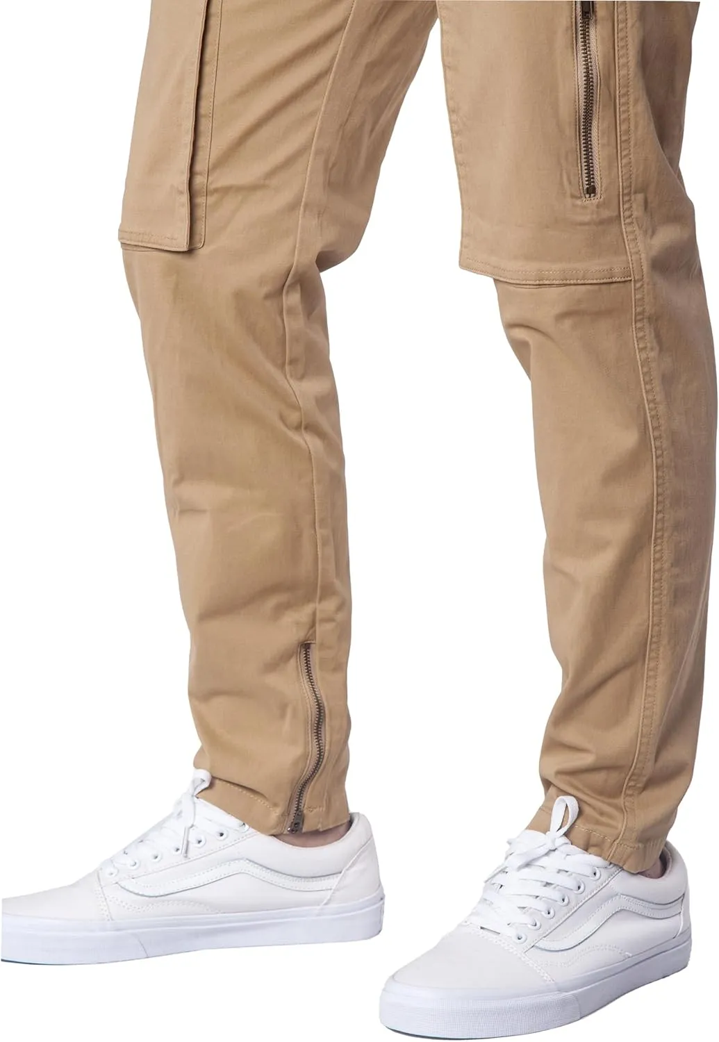 ITALYMORN Slim Fit Khaki Cargo Joggers for Men with Zipper Ankle Stretch Casual Chino Pants
