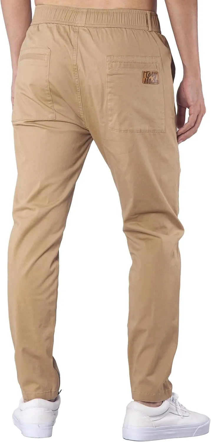 ITALYMORN Slim Fit Khaki Cargo Joggers for Men with Zipper Ankle Stretch Casual Chino Pants