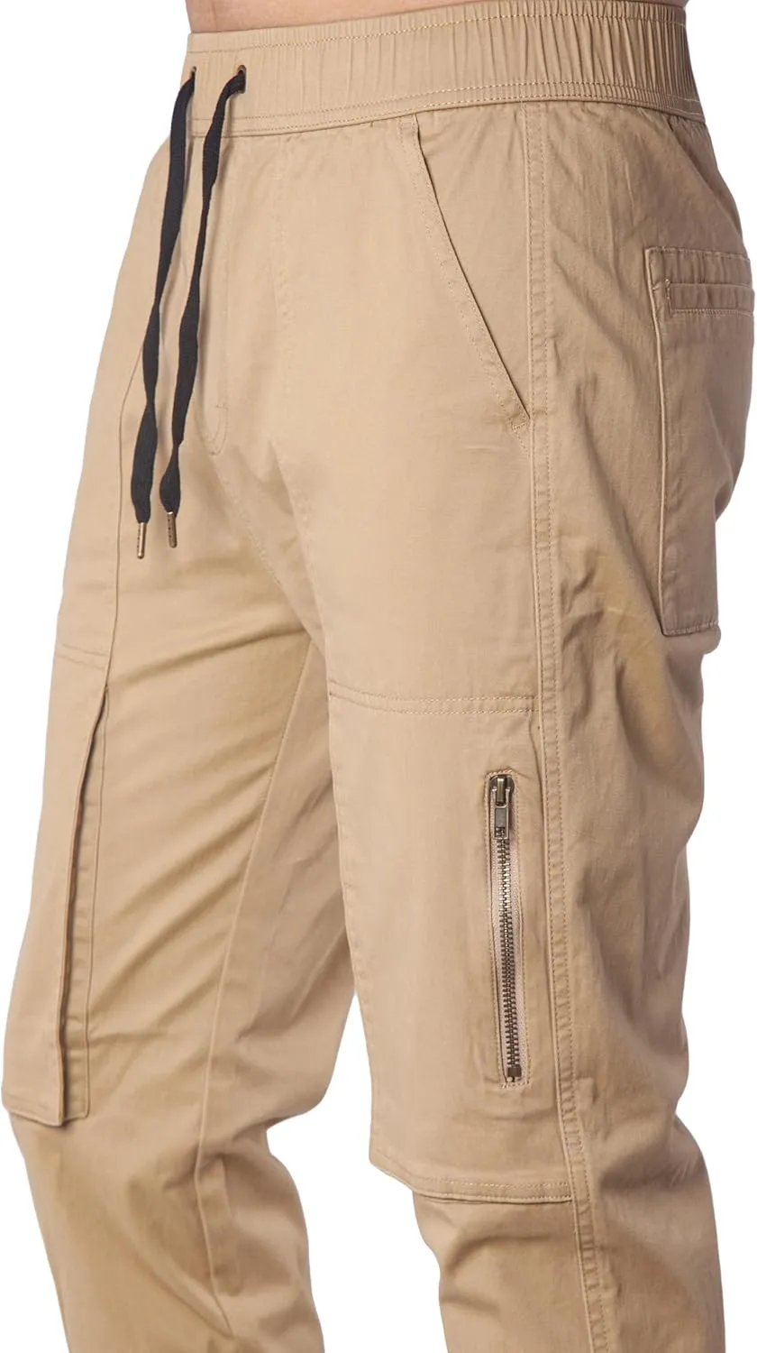 ITALYMORN Slim Fit Khaki Cargo Joggers for Men with Zipper Ankle Stretch Casual Chino Pants