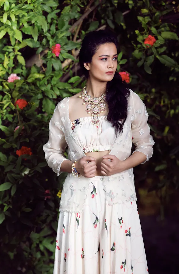 Ivory short jacket plazzo set
