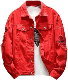 Kedera Distressed Denim Jacket Men's Button Down Denim Jacket Trucker Jean Coat