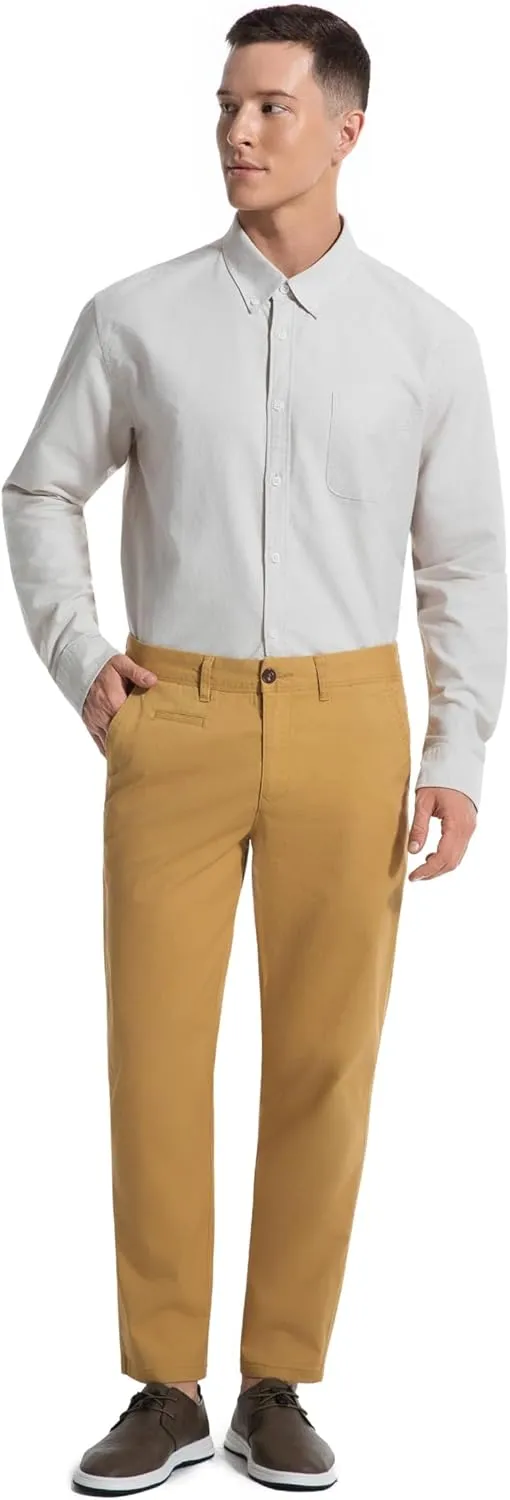Khaki Pants for Short Men 27" Straight Slim Fit Mens Dress Chinos Pants Stretch Smart Casual Trousers
