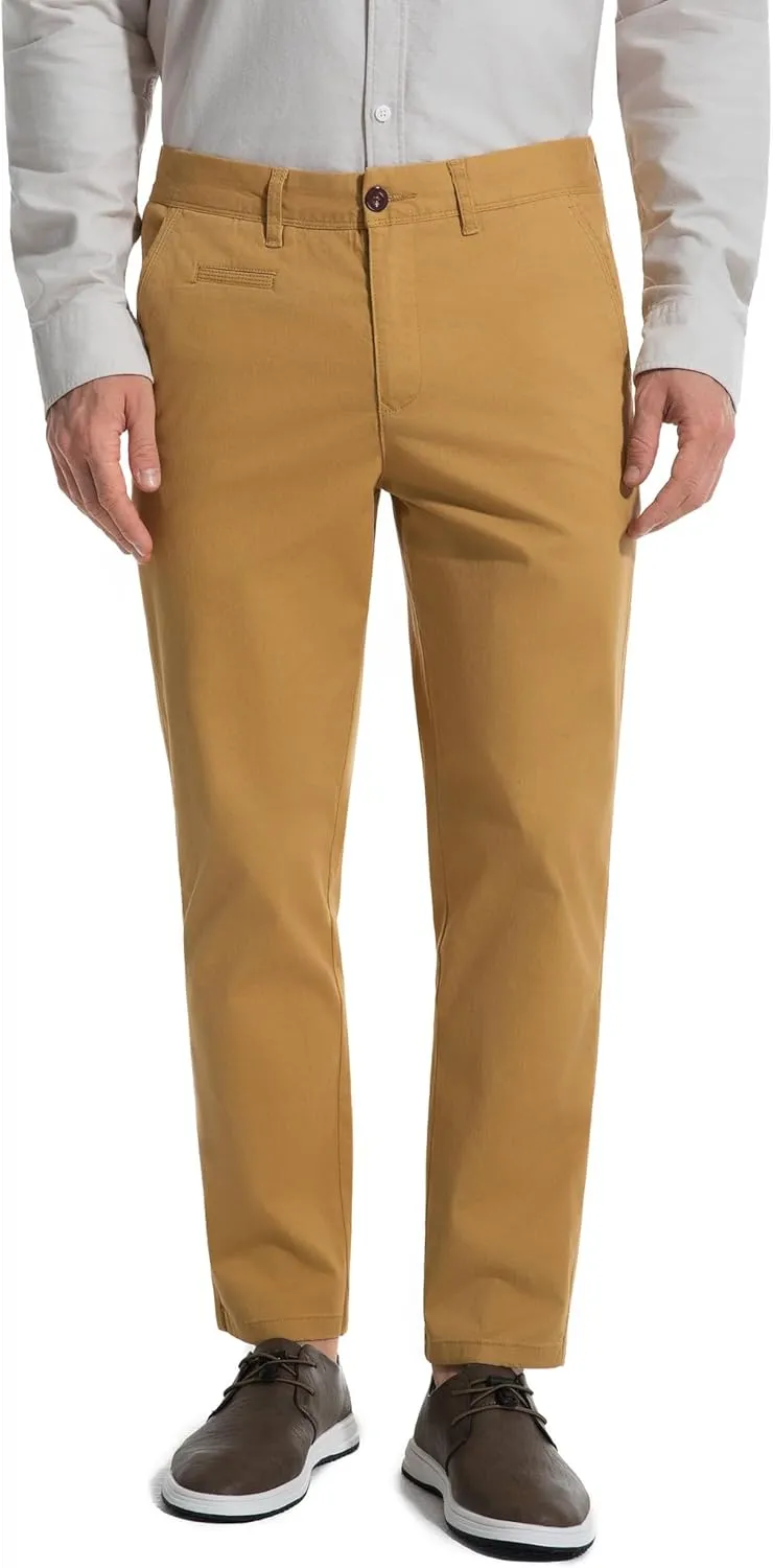 Khaki Pants for Short Men 27" Straight Slim Fit Mens Dress Chinos Pants Stretch Smart Casual Trousers