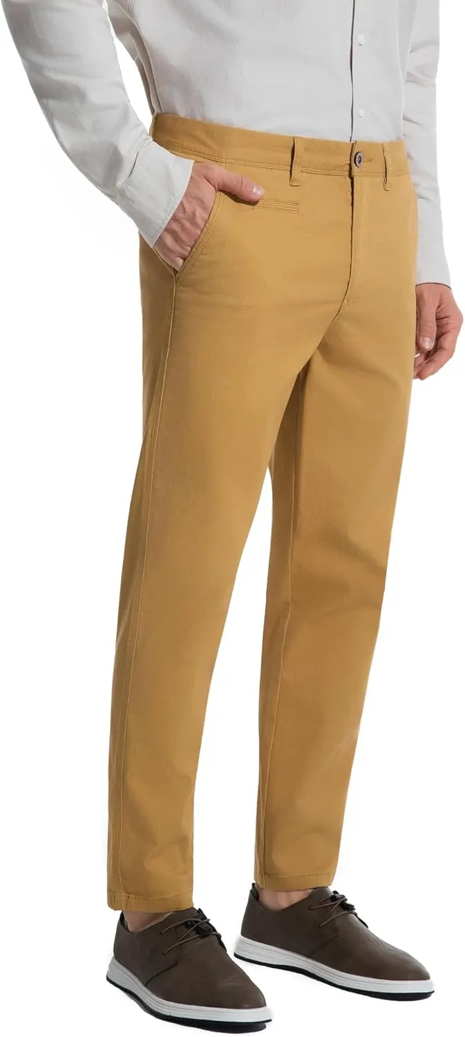 Khaki Pants for Short Men 27" Straight Slim Fit Mens Dress Chinos Pants Stretch Smart Casual Trousers