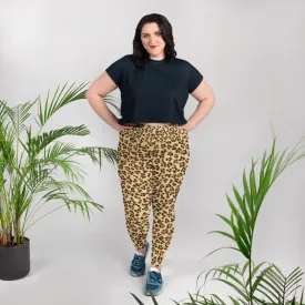 Leopard Print Plus Size Leggings, Animal Print Women's Long Yoga Pants-Made in USA/EU