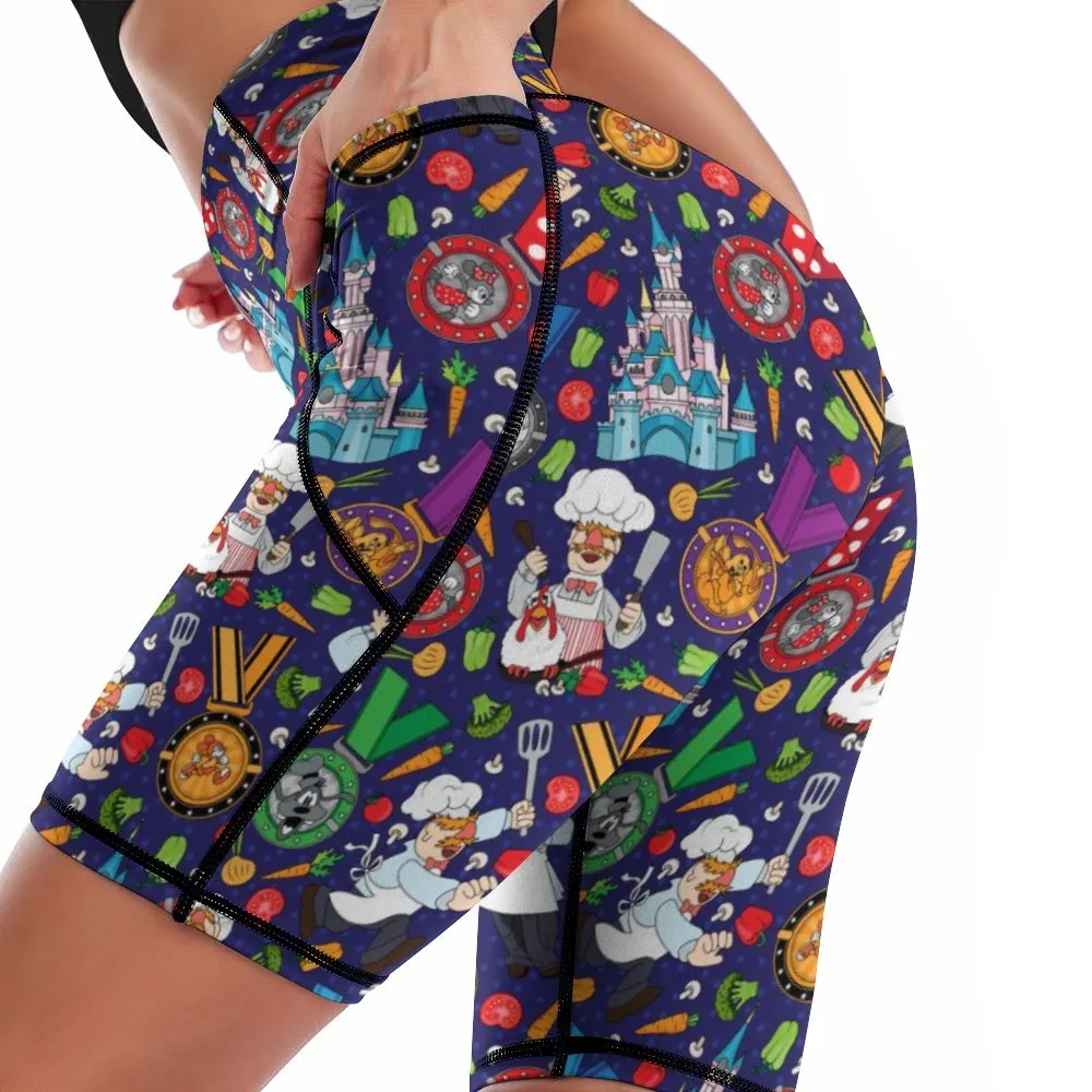 Muppets Chef Wine And Dine Race Women's Knee Length Athletic Yoga Shorts With Pockets