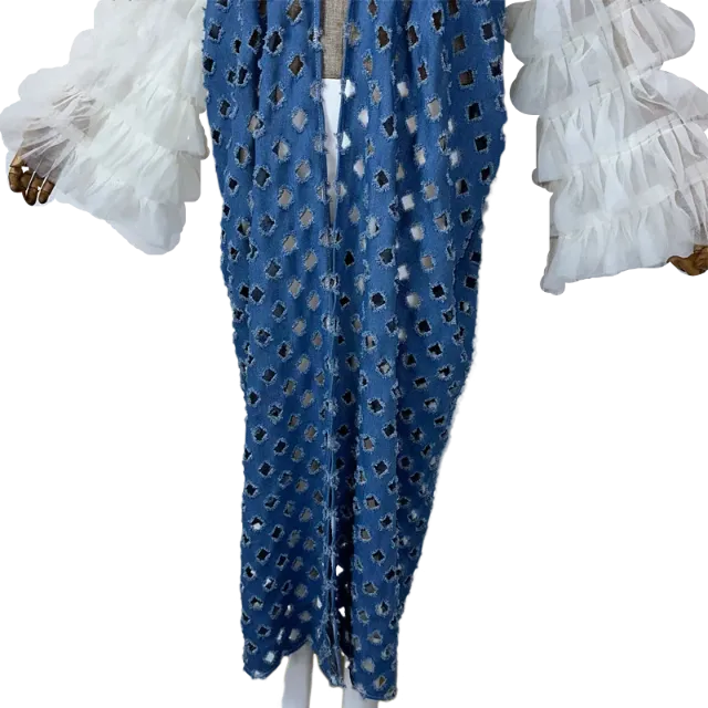 Pre Order: Distressed Denim With Ruffled Lace - WINI