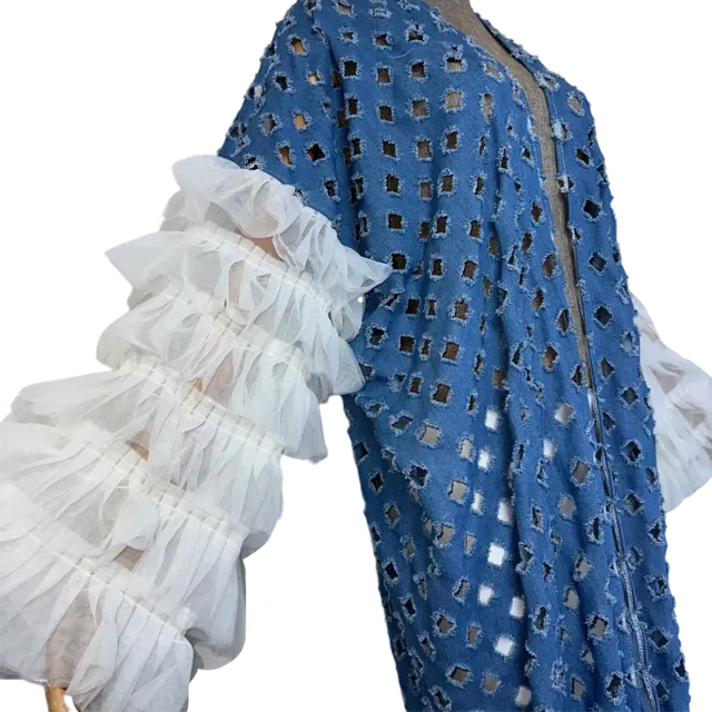 Pre Order: Distressed Denim With Ruffled Lace - WINI