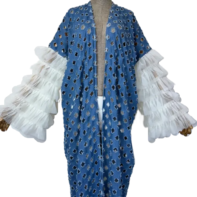 Pre Order: Distressed Denim With Ruffled Lace - WINI