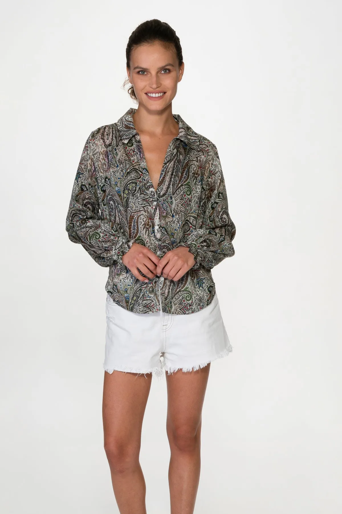 Printed Flat Chiffon Silk Blouse