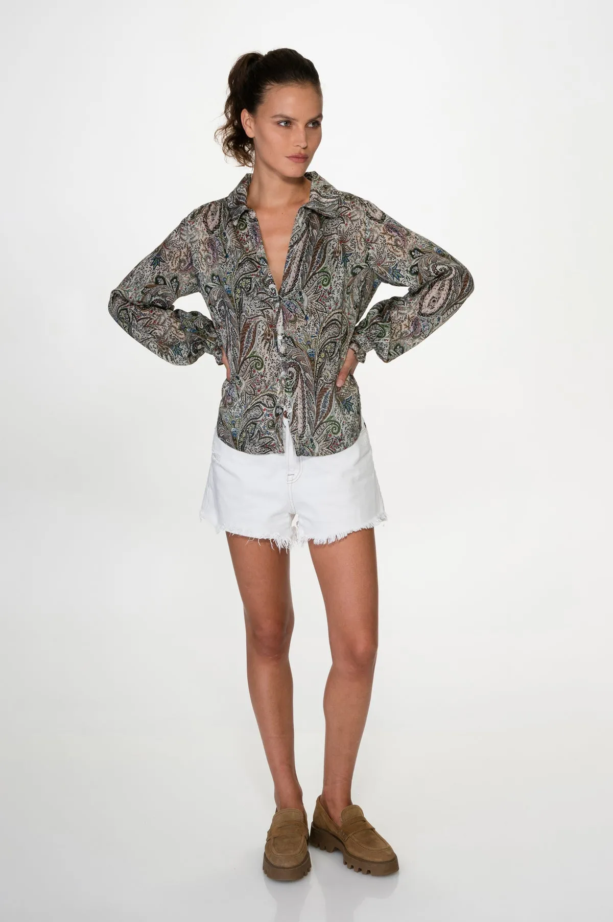 Printed Flat Chiffon Silk Blouse