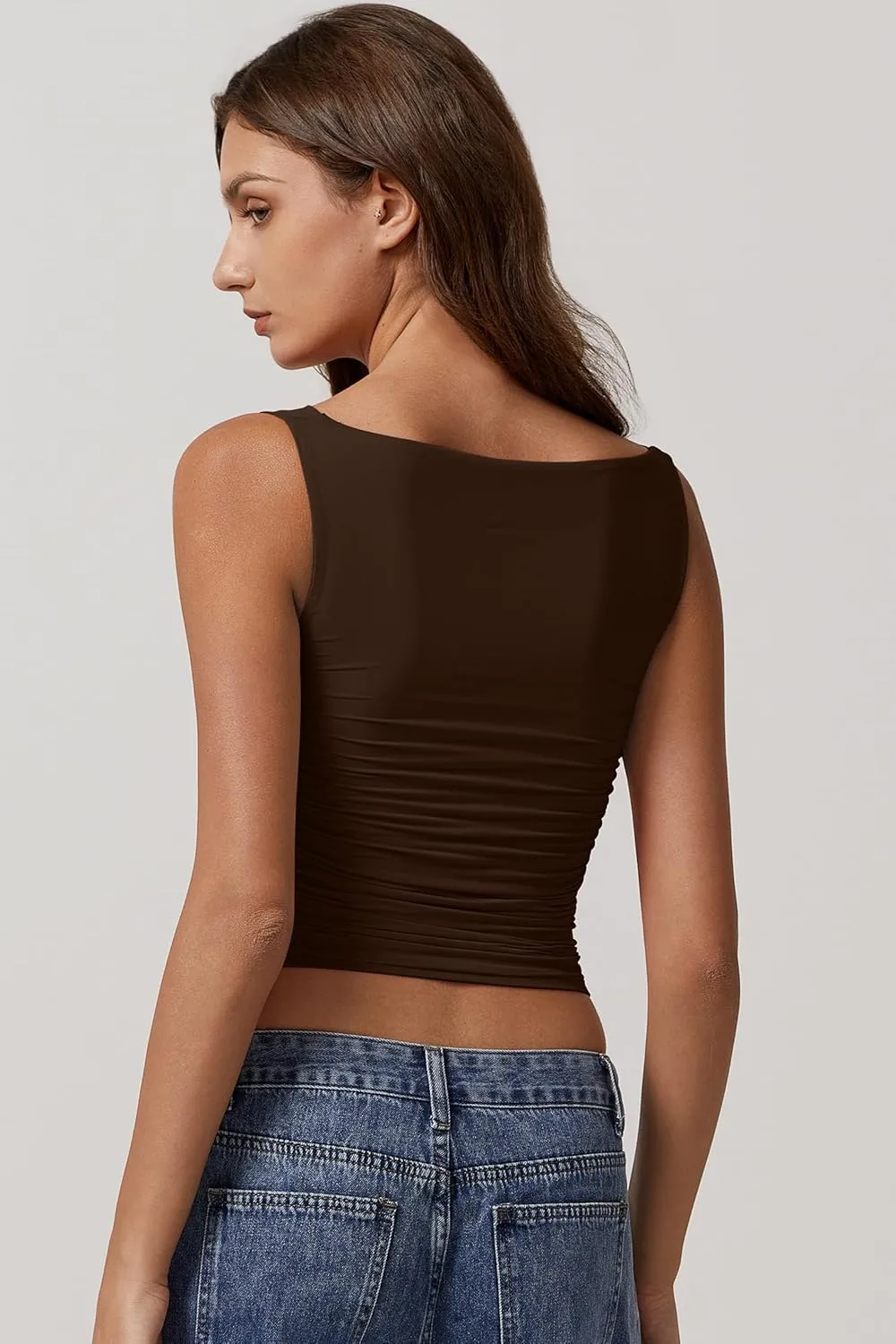QINSEN Women's Cowl Neck Top Sleeveless Ruched Double Lined Crop Top Y2k T Shirts