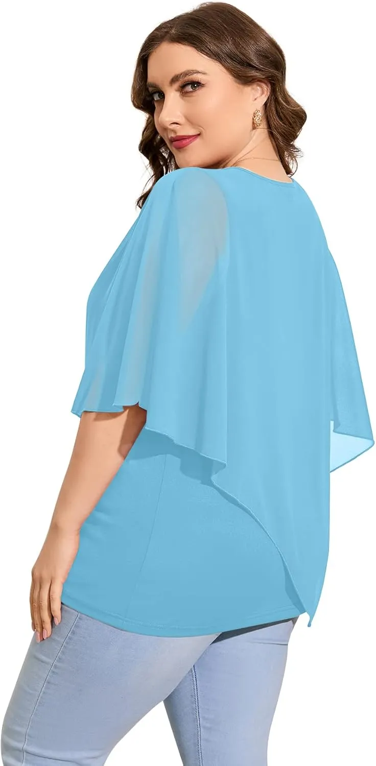 QIXING Women's Summer Casual Loose Chiffon Flowy Tops Elegant Blouses