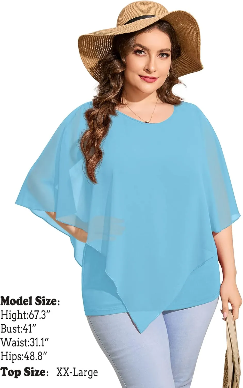 QIXING Women's Summer Casual Loose Chiffon Flowy Tops Elegant Blouses