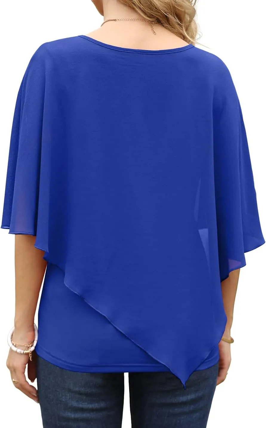 QIXING Women's Summer Casual Loose Chiffon Flowy Tops Elegant Blouses