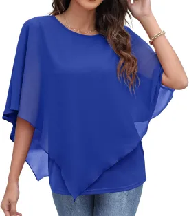 QIXING Women's Summer Casual Loose Chiffon Flowy Tops Elegant Blouses