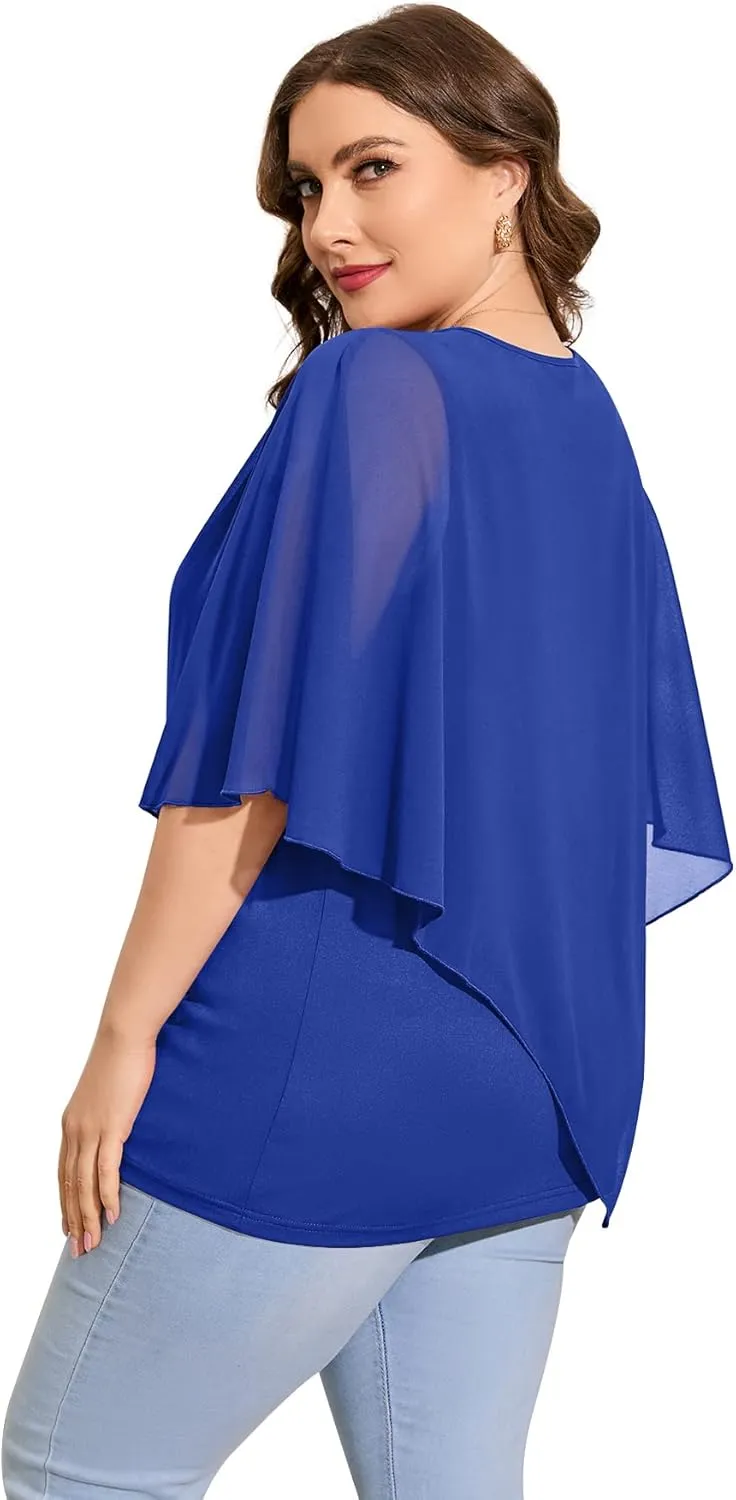 QIXING Women's Summer Casual Loose Chiffon Flowy Tops Elegant Blouses