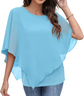 QIXING Women's Summer Casual Loose Chiffon Flowy Tops Elegant Blouses