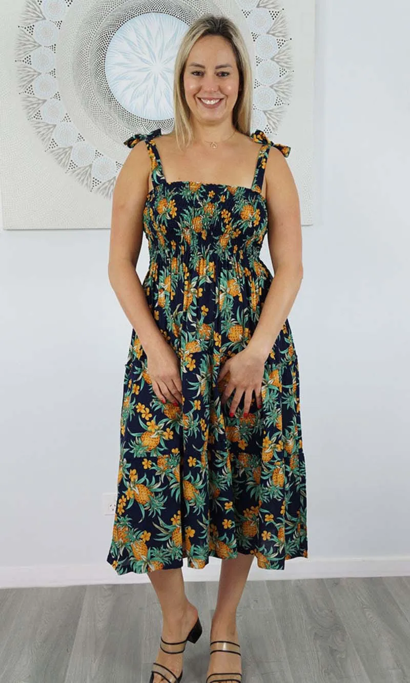 Rayon 3/4 Tie Up Smock Dress Nanas, More Colours