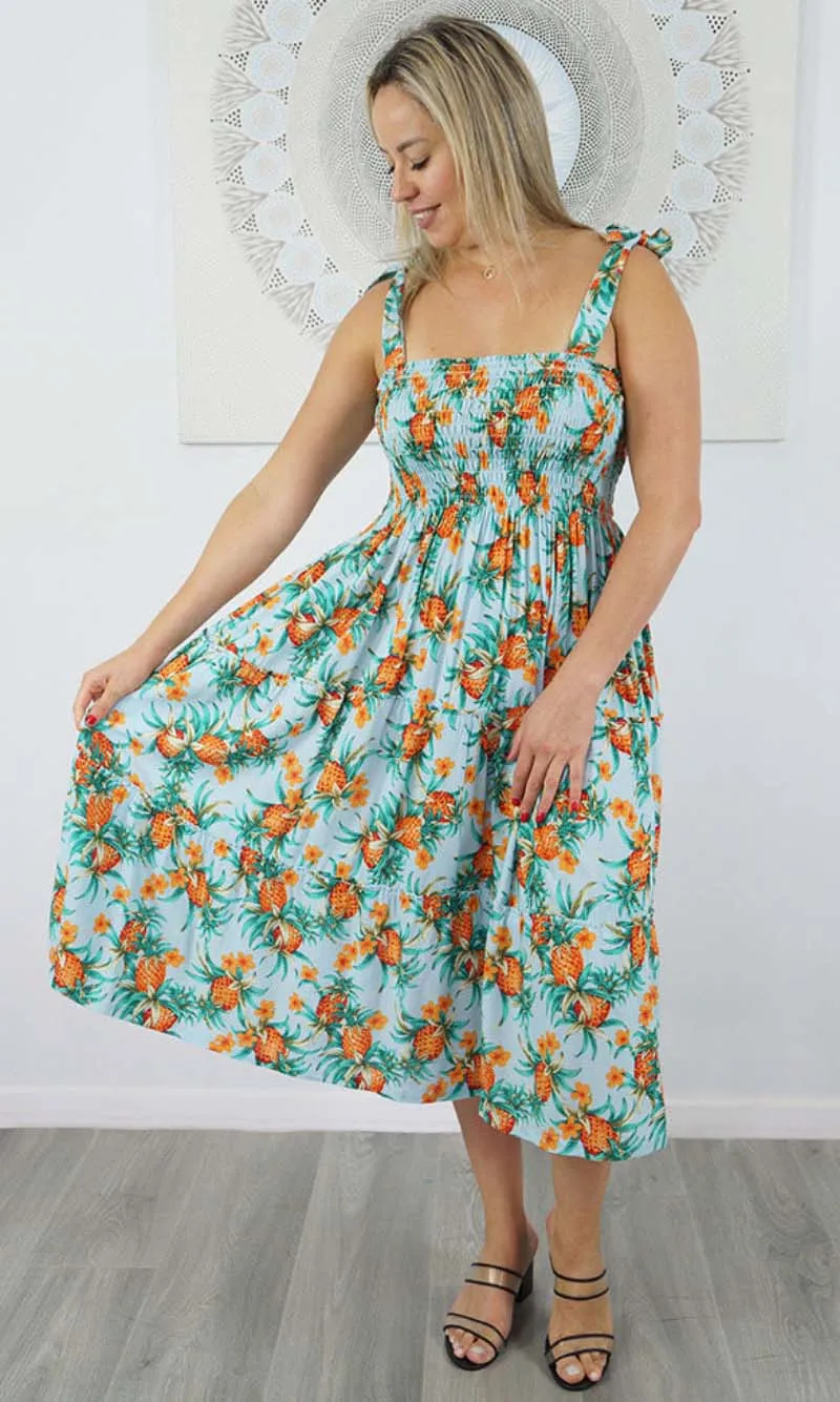 Rayon 3/4 Tie Up Smock Dress Nanas, More Colours