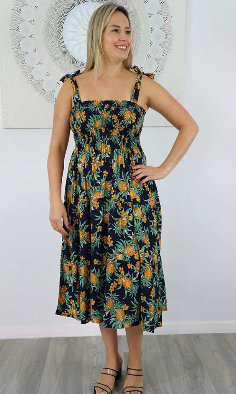 Rayon 3/4 Tie Up Smock Dress Nanas, More Colours