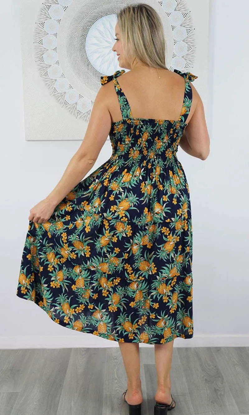 Rayon 3/4 Tie Up Smock Dress Nanas, More Colours