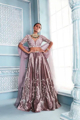 Razer back blouse with velvet tulip lehenga set