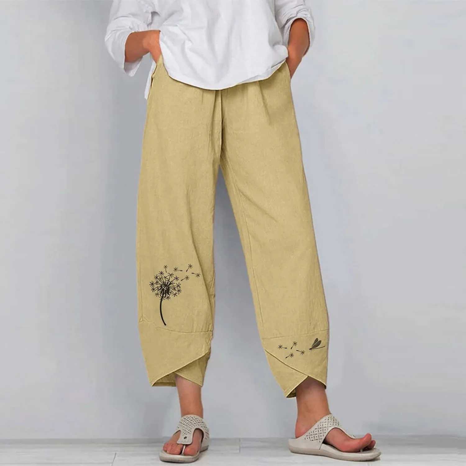 Rvidbe Linen Pants Women Summer Wide Leg Casual Loose Drawstring Pants Lounge High Waist Palazzo Pants Trousers with Pockets