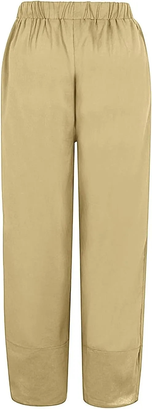Rvidbe Linen Pants Women Summer Wide Leg Casual Loose Drawstring Pants Lounge High Waist Palazzo Pants Trousers with Pockets