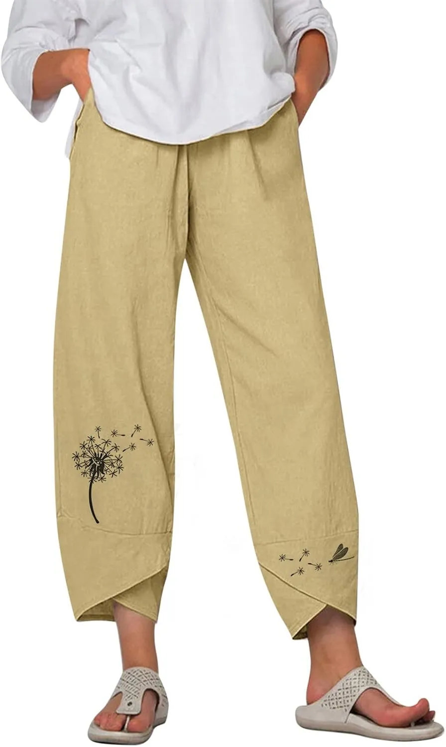 Rvidbe Linen Pants Women Summer Wide Leg Casual Loose Drawstring Pants Lounge High Waist Palazzo Pants Trousers with Pockets
