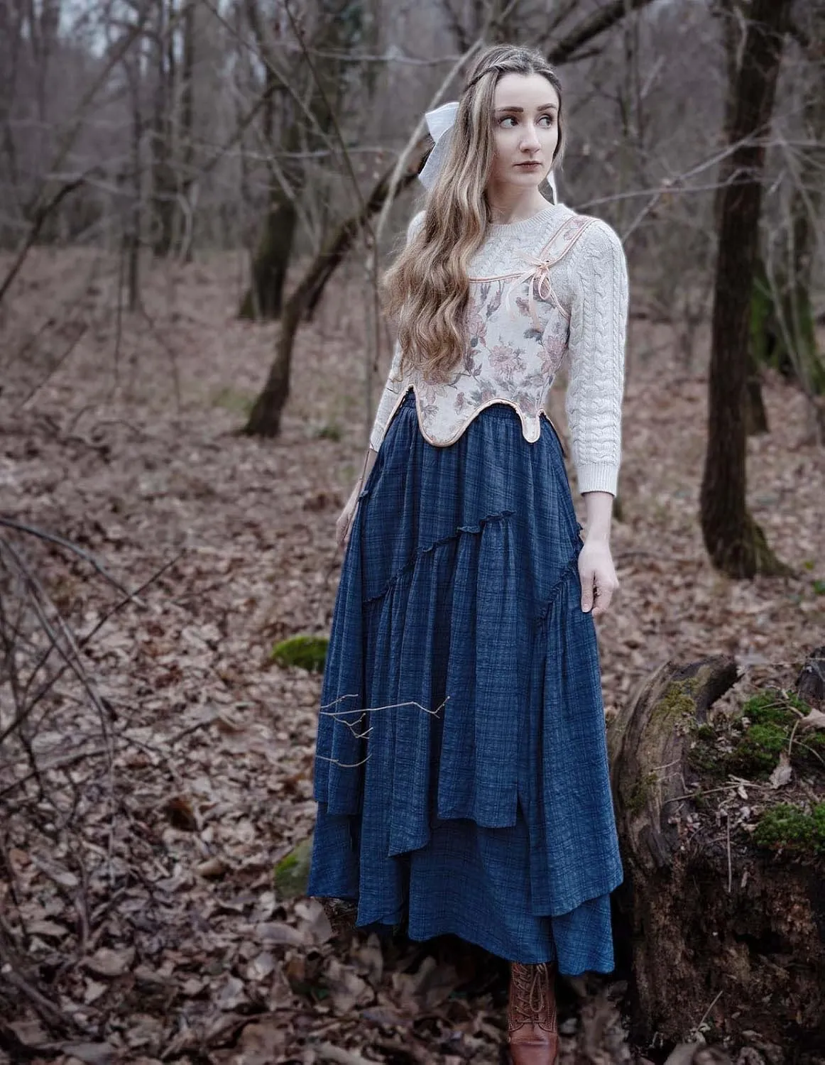 Scarlet Darkness Women Plaid Skirt High Waist A Line Tiered Long Skirt with Pockets