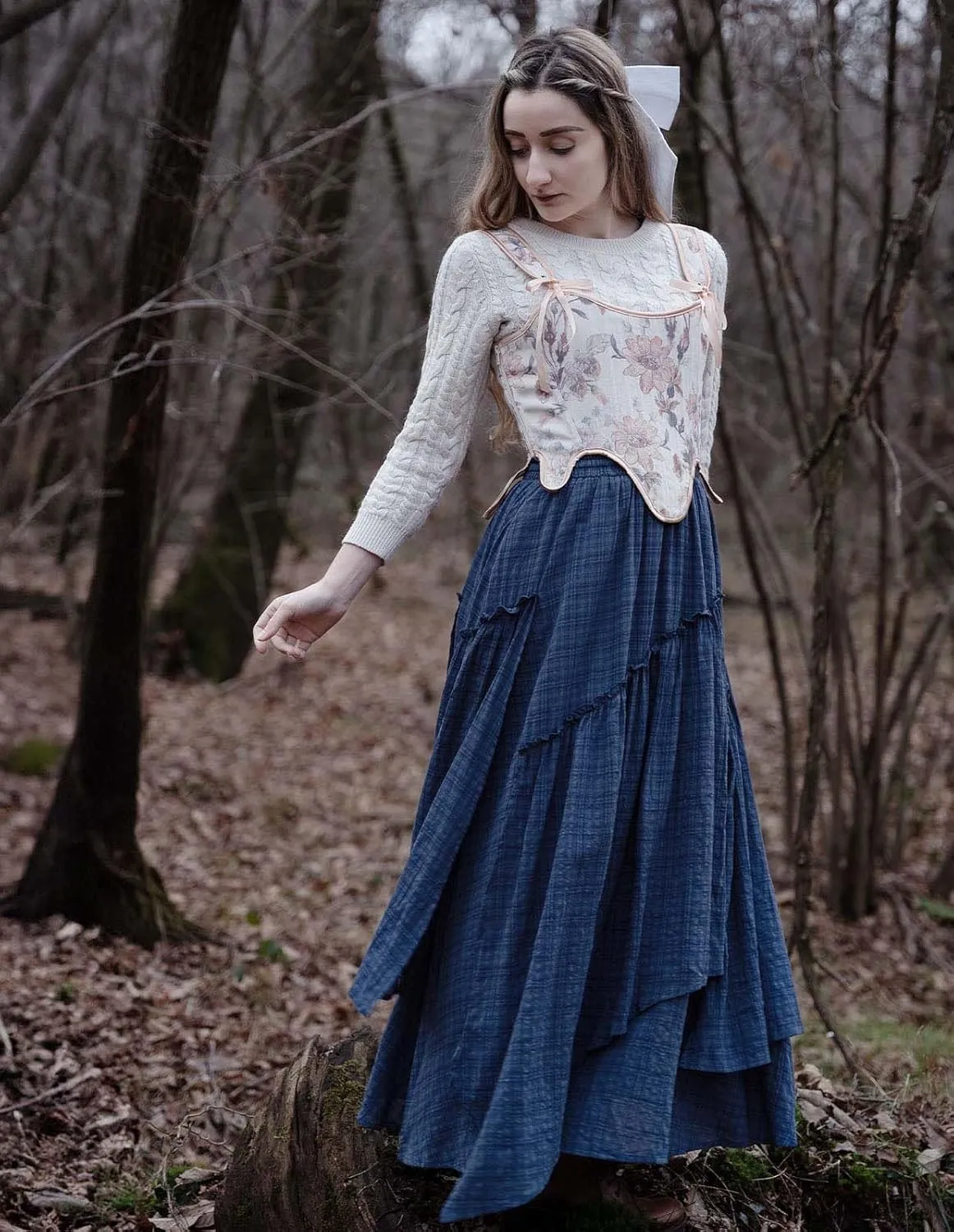 Scarlet Darkness Women Plaid Skirt High Waist A Line Tiered Long Skirt with Pockets