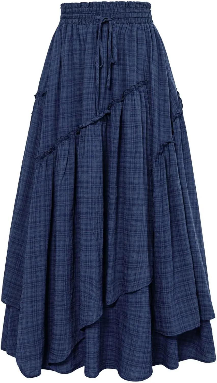 Scarlet Darkness Women Plaid Skirt High Waist A Line Tiered Long Skirt with Pockets
