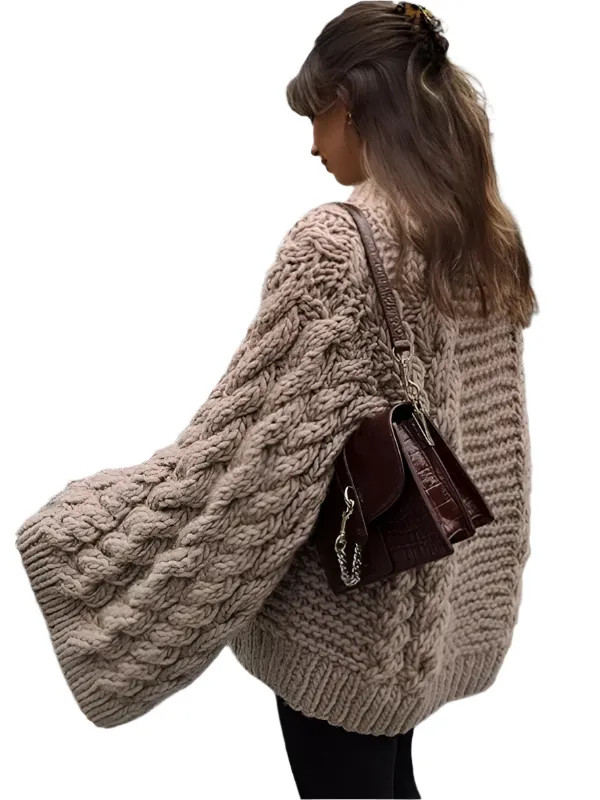 TEEK - Crew Neck Bell Sleeve Knit Loose Sweater
