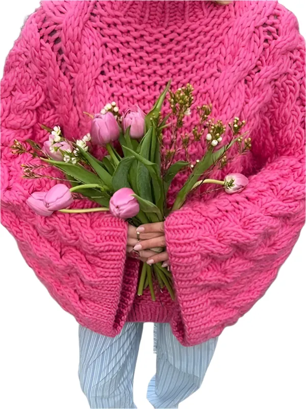 TEEK - Crew Neck Bell Sleeve Knit Loose Sweater