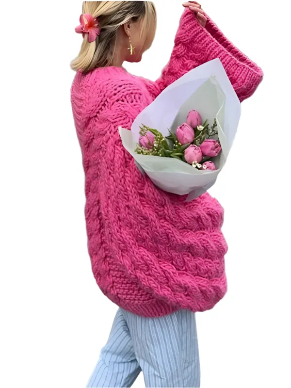 TEEK - Crew Neck Bell Sleeve Knit Loose Sweater