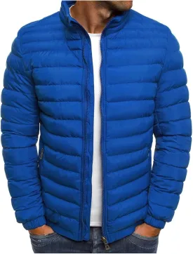 tuduoms Men's Down Jacket No Hood Winter Fashion Stand Collar Bomber Jacket Casual Quilted Lightweight Snow Ski Puffer Coat