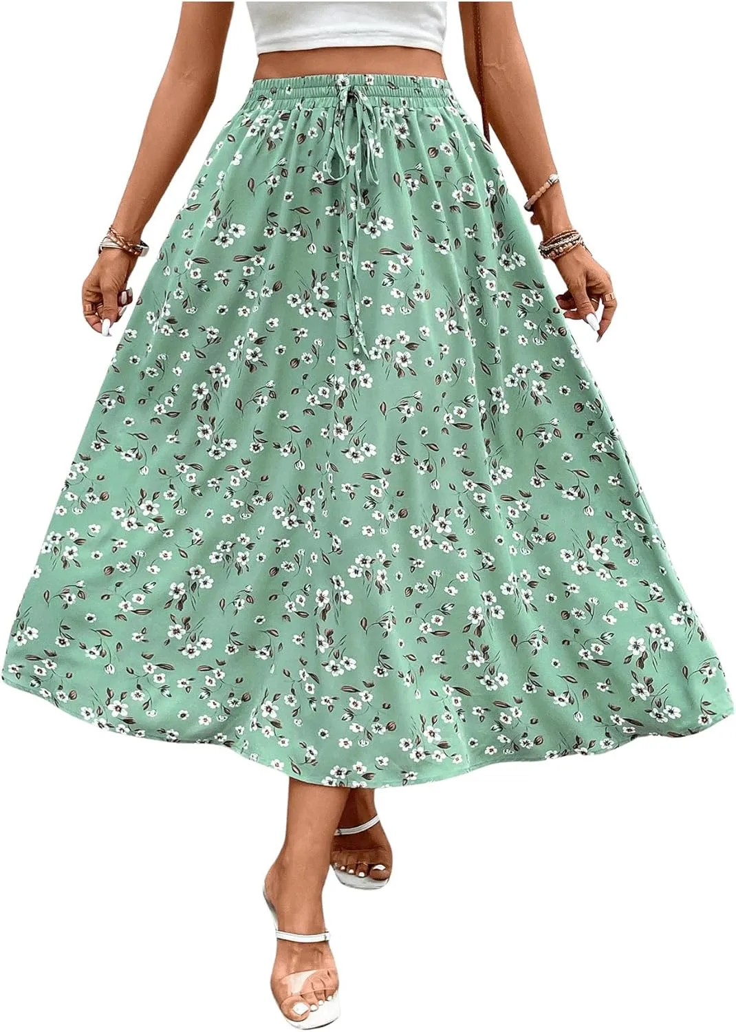 Verdusa Women's Floral Print Tiered Layered Long Skirt High Rise Ruffled Maxi Skirt