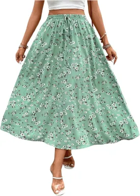 Verdusa Women's Floral Print Tiered Layered Long Skirt High Rise Ruffled Maxi Skirt