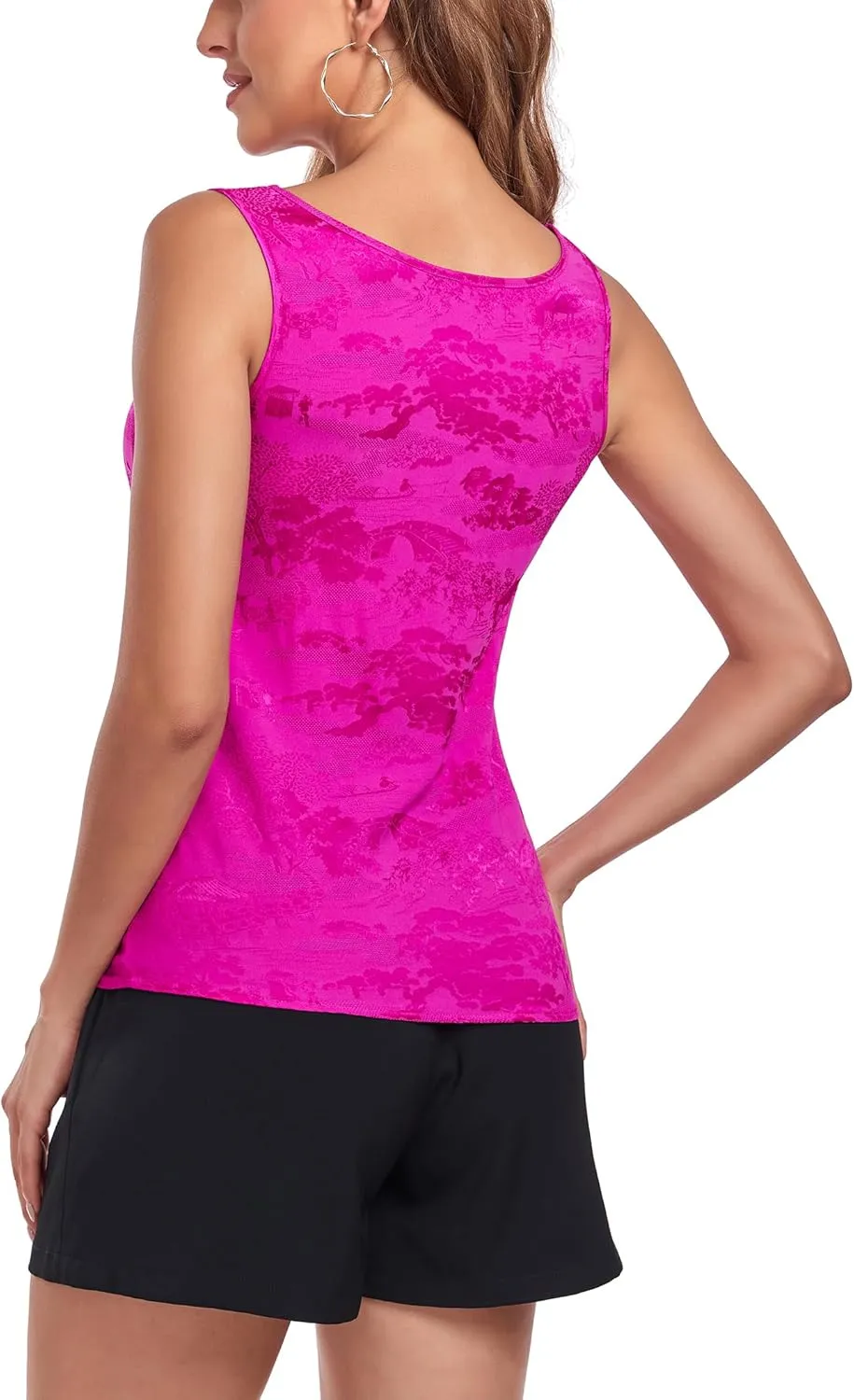 Wantschun Womens Silk Satin Tank Tops Round Neck Jacquard Camisole Summer Basic Tank Shirt Sleeveless Blouse