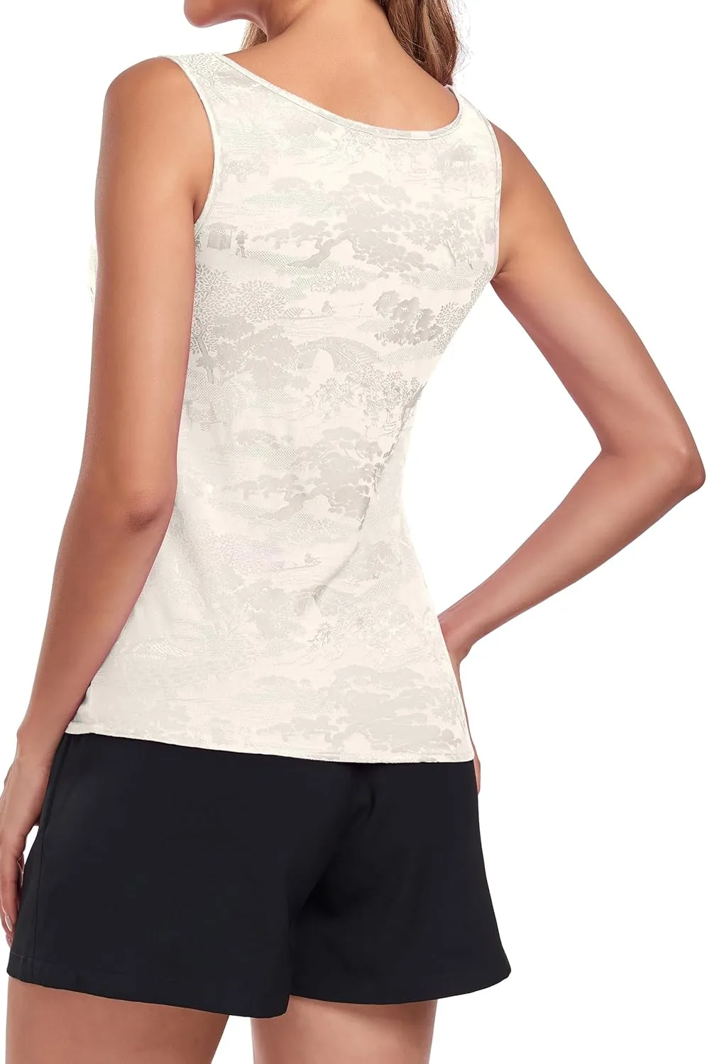Wantschun Womens Silk Satin Tank Tops Round Neck Jacquard Camisole Summer Basic Tank Shirt Sleeveless Blouse