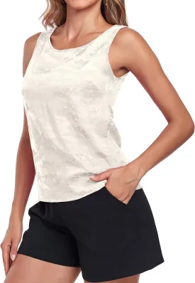 Wantschun Womens Silk Satin Tank Tops Round Neck Jacquard Camisole Summer Basic Tank Shirt Sleeveless Blouse