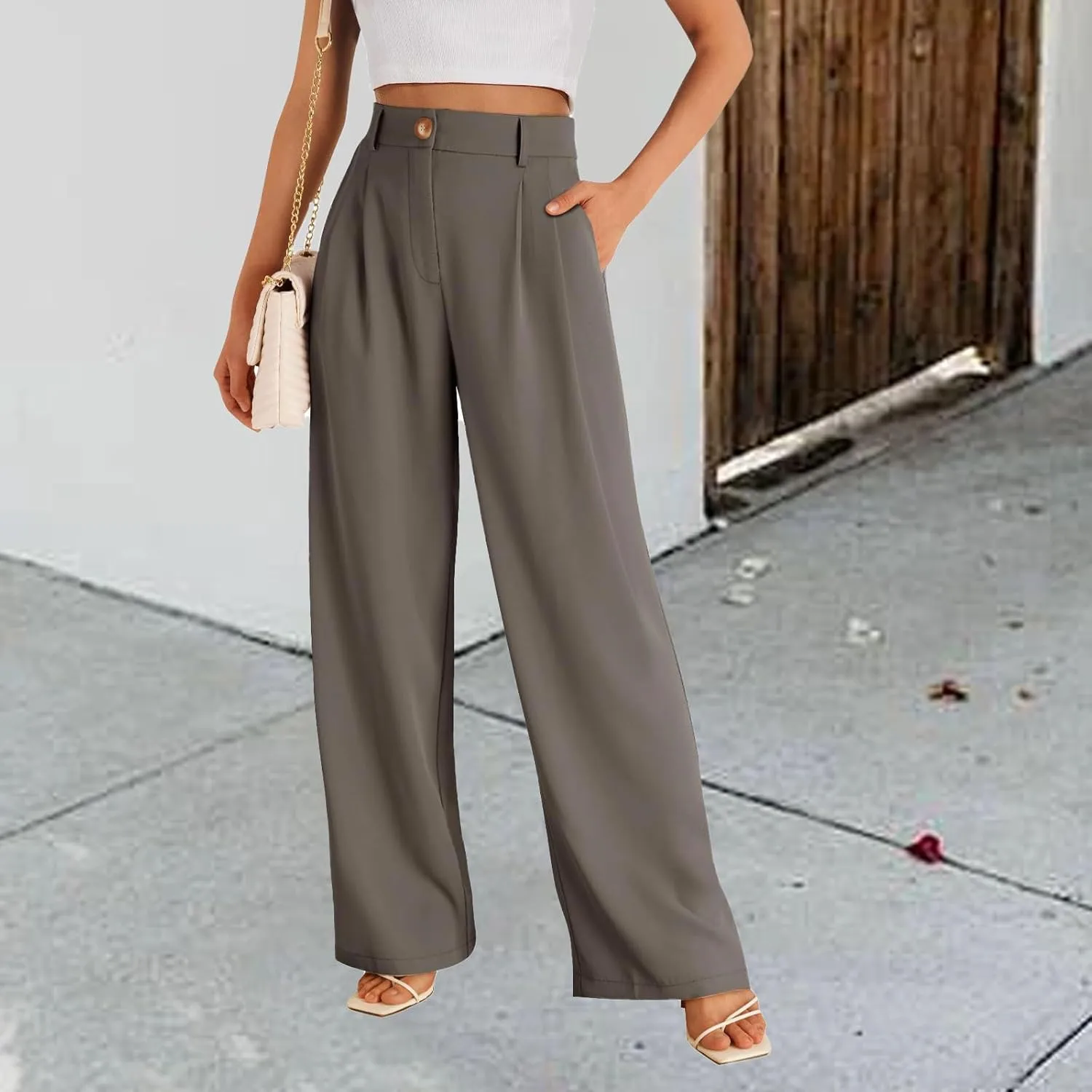 Wide Leg Dress Pants for Women High Waisted Lounge Pant Business Casual Trousers Flowy Palazzo Pants with Pocket