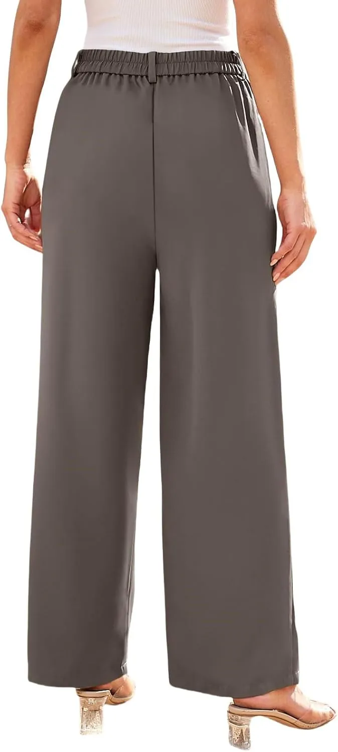 Wide Leg Dress Pants for Women High Waisted Lounge Pant Business Casual Trousers Flowy Palazzo Pants with Pocket