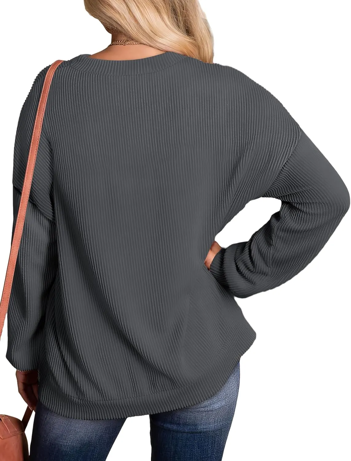 WIHOLL Womens Fall Fashion 2024 Color Block Long Sleeve Crewneck Knitted Ribbed Shirts Tunic Tops Casual Loose Trendy