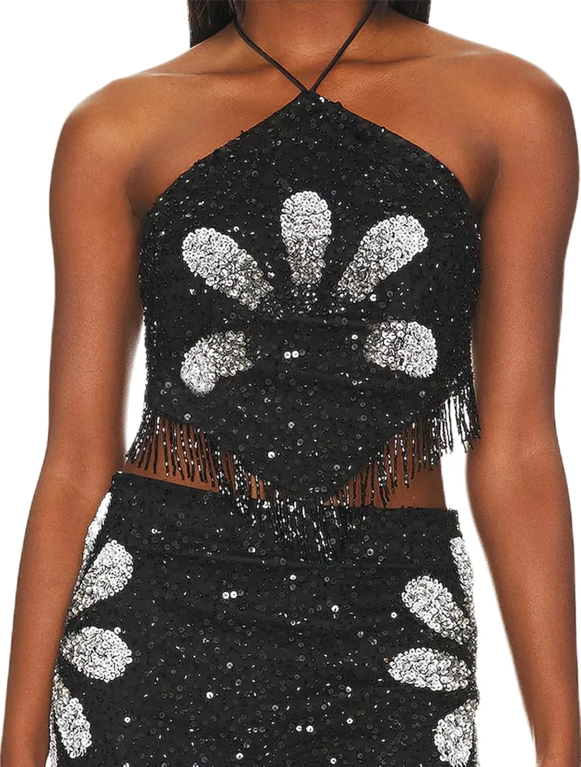Women Sequin Halter Cami Top Sleeveless Beaded Rhinestone Sparkly Tanks Y2k Shiny Glitter Backless Party Crop Tops